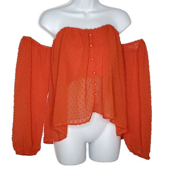 NEW Shinestar Off Shoulder Babydoll Corset Top L Bright Orange Rave Halloween - Picture 1 of 6